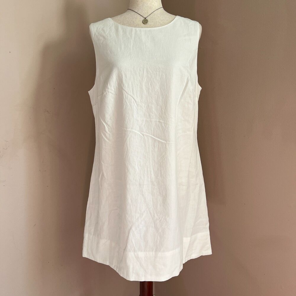 Gap Linen Blend Sleeveless Shift Dress White Quiet Luxury Vacation Resort NWT L